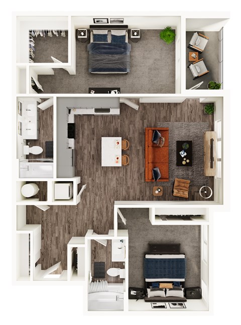Floor plan for 2 beds, 2 baths, 1120 sqft